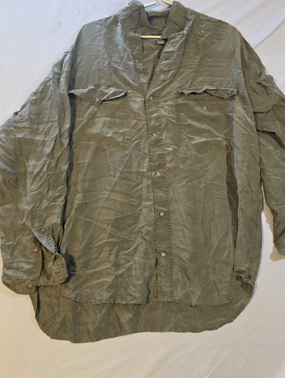 J.J. Farmer 100% Silk Casual Olive Green Button-Front Men's Jacket Sz L